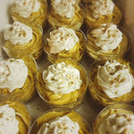 Pumpkin Swirl or Sweet Potato Cheesecake Fluff Piled Into a 4oz Disposable Cup